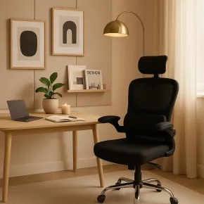 Sedia da Ufficio Ergonomica Nero in Rete con Braccioli e Poggiatesta 2