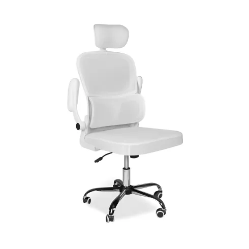 Sedia da Ufficio Ergonomica Bianca in Rete con Braccioli e Poggiatesta