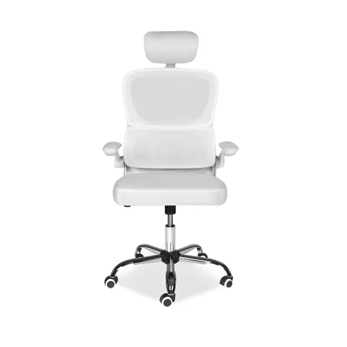Sedia da Ufficio Ergonomica Bianca in Rete con Braccioli e Poggiatesta