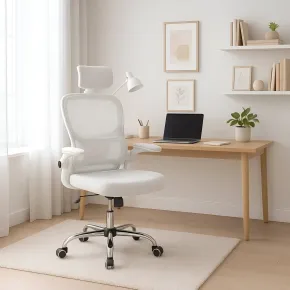 Sedia da Ufficio Ergonomica Bianca in Rete con Braccioli e Poggiatesta 2