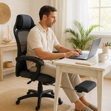 Sedia Gaming Ergonomica Nero Poggiapiedi Estensibile e Rete Traspirante
