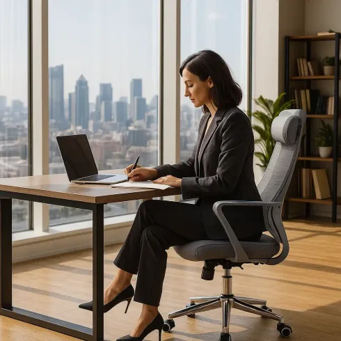 Poltrona da Ufficio Ergonomica Grigio con Schienale Alto in Rete Reclinabile