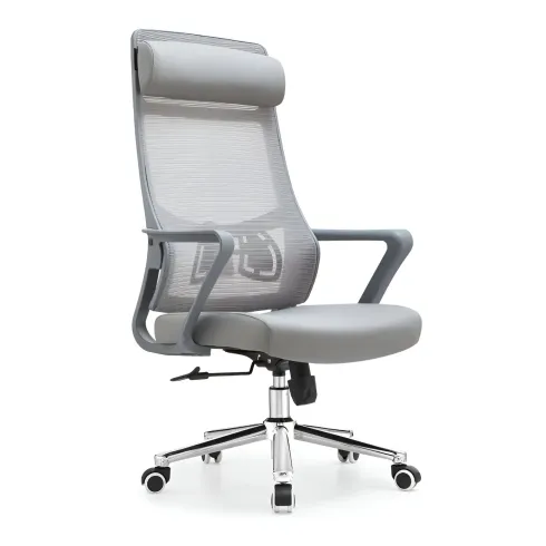 Poltrona da Ufficio Ergonomica Grigio con Schienale Alto in Rete Reclinabile