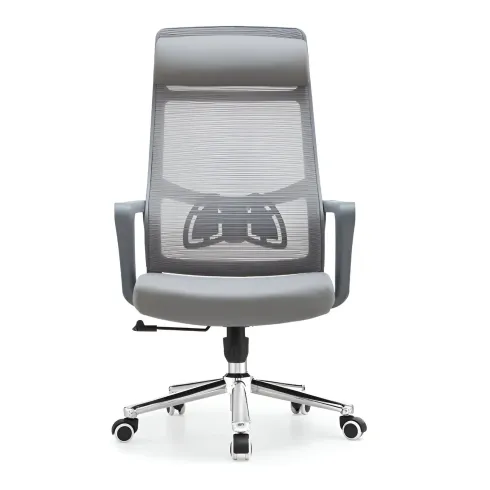 Poltrona da Ufficio Ergonomica Grigio con Schienale Alto in Rete Reclinabile