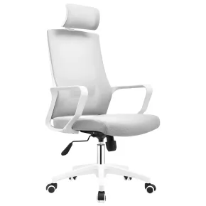 Poltrona Ufficio Ergonomica Bianco con Rete Traspirante e Poggiatesta