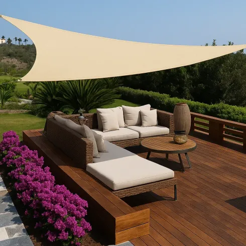 Vela Triangolare 5x5 m Beige Idrorepellente Ombreggiante da Esterno