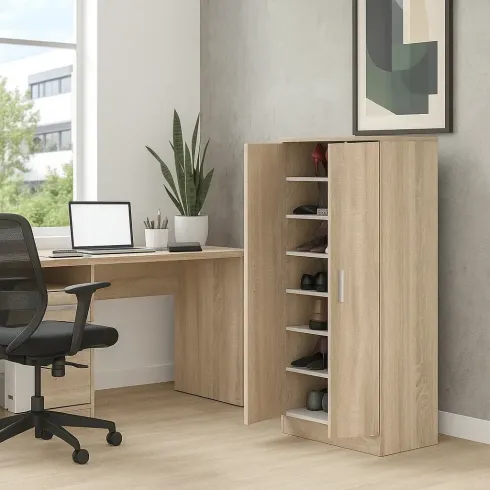 Outlet Scarpiera in Legno Armadio Portascarpe Mobile 2 Ante con Ripiani