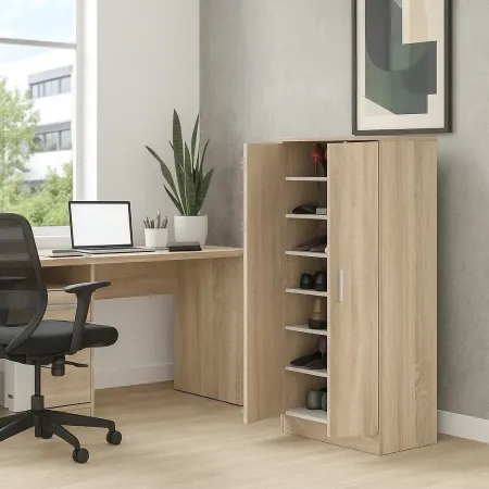 Outlet Scarpiera in Legno Armadio Portascarpe Mobile 2 Ante con Ripiani