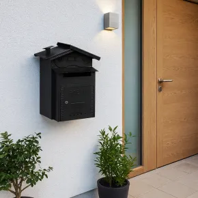Cassetta Postale Ferro Battuto Nero con Vano Pane e Tetto Apribile 2