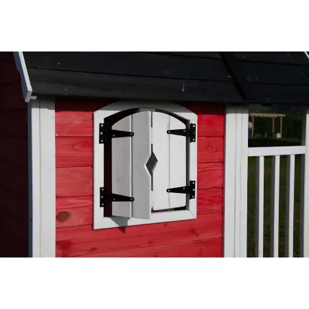 Casetta Legno per Bambini 113x97 cm Rosso con Pavimento da Giardino