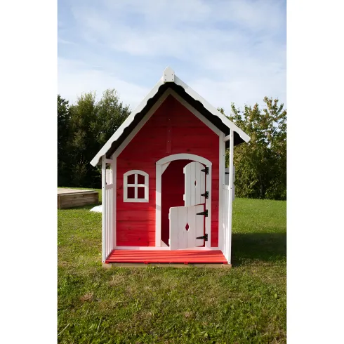 Casetta Legno per Bambini 113x97 cm Rosso con Pavimento da Giardino
