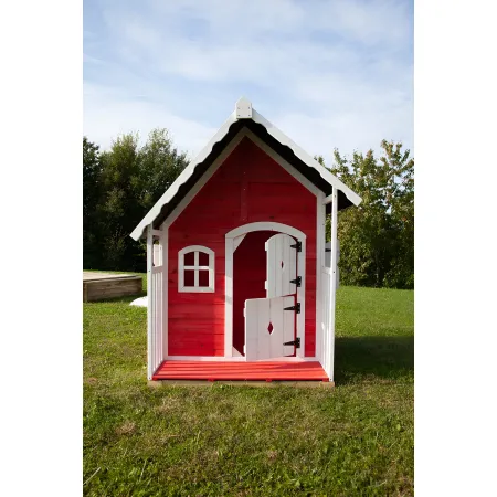 Casetta Legno per Bambini 113x97 cm Rosso con Pavimento da Giardino