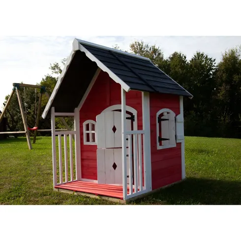 Casetta Legno per Bambini 113x97 cm Rosso con Pavimento da Giardino