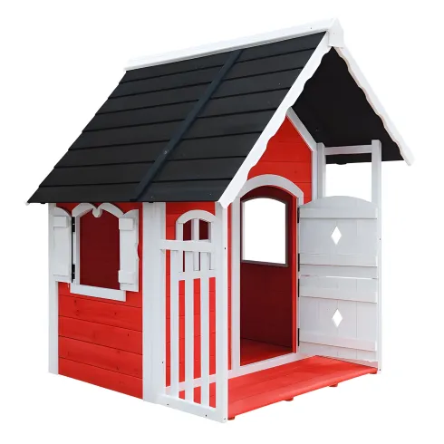 Casetta Legno per Bambini 113x97 cm Rosso con Pavimento da Giardino