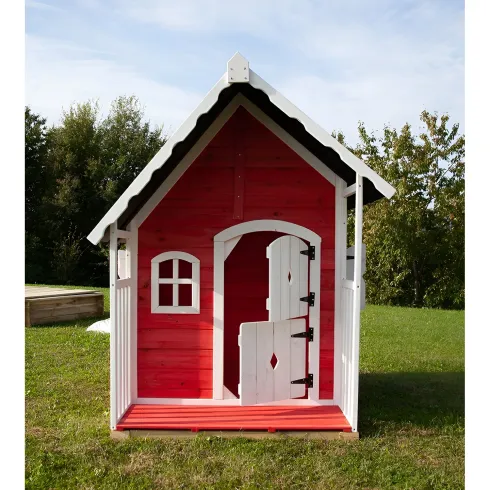 Casetta Legno per Bambini 113x97 cm Rosso con Pavimento da Giardino