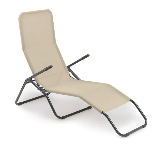 Sdraio Beige Lettino Mare Basculante Pieghevole in Acciaio da Spiaggia