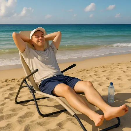Sdraio Beige Lettino Mare Basculante Pieghevole in Acciaio da Spiaggia