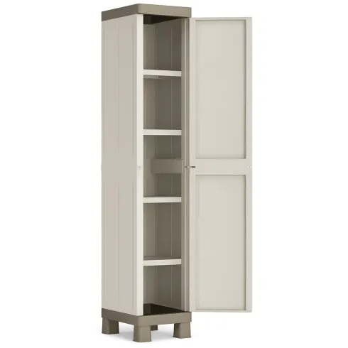 Armadietto in Resina 1 Anta 33x45x182 cm Tortora con Ripiano da Esterno