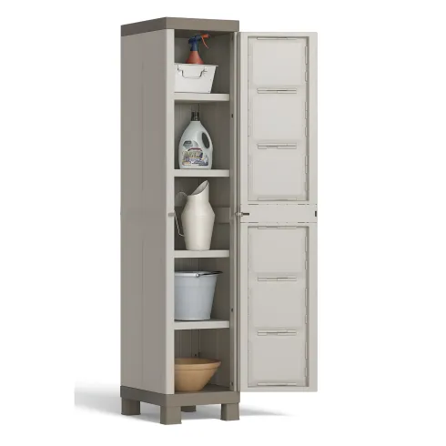 Armadietto in Resina 1 Anta 33x45x182 cm Tortora con Ripiano da Esterno