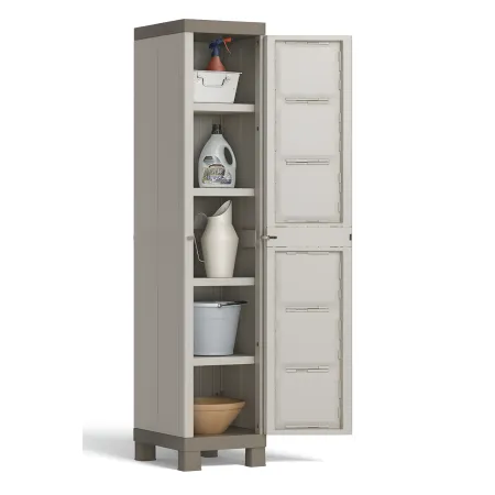 Armadietto in Resina 1 Anta 33x45x182 cm Tortora con Ripiano da Esterno