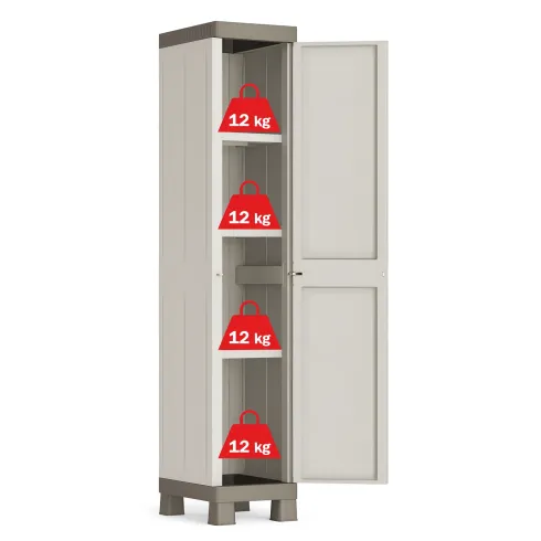 Armadietto in Resina 1 Anta 33x45x182 cm Tortora con Ripiano da Esterno