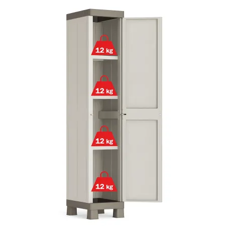 Armadietto in Resina 1 Anta 33x45x182 cm Tortora con Ripiano da Esterno