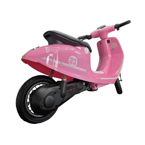 Scooter Elettrico per Bambini Rosa 24V Sedile Pelle e Ruote Pneumatiche