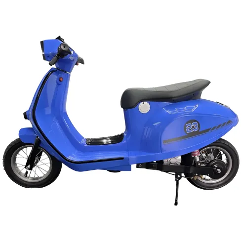 Scooter Elettrico Blu per Bambini 24V Sedile Pelle Ruote Pneumatiche