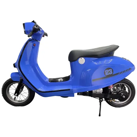 Scooter Elettrico Blu per Bambini 24V Sedile Pelle Ruote Pneumatiche