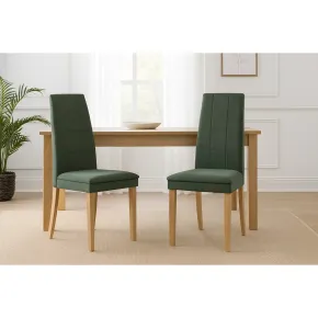 Set 2 Sedie Seduta in Tessuto Verde Gambe Legno Rovere 46x47x100,5 cm 2