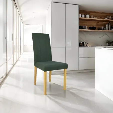 Set 2 Sedie in Tessuto Verde 45x46,5x100 cm Gambe Rovere Sala da Pranzo