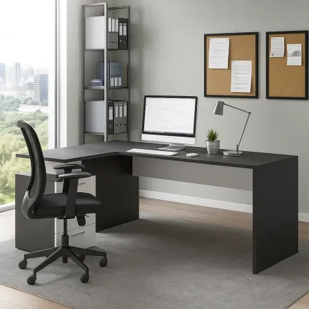 Scrivania Angolare Ufficio 180x160 cm con 3 Cassetti Bianco Grigio