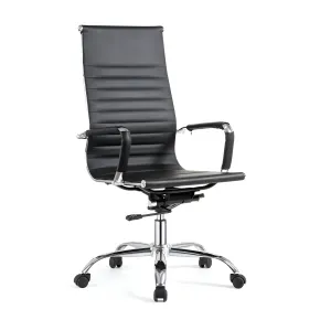 Sedia da Ufficio in PVC Nero Regolabile Oscillante Moderna Schienale Alto