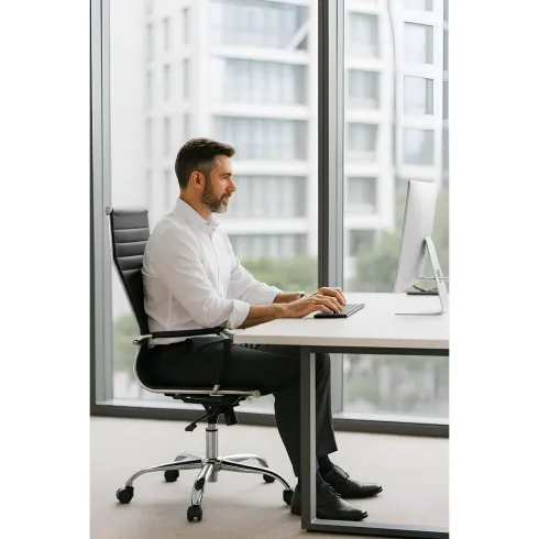 Sedia da Ufficio in PVC Nero Regolabile Oscillante Moderna Schienale Alto
