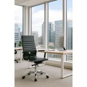 Sedia da Ufficio in PVC Nero Regolabile Oscillante Moderna Schienale Alto 2