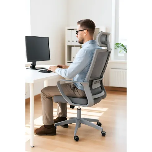 Set 2 Sedie da Ufficio Grigio Schienale Traspirante Poggiatesta Regolabile