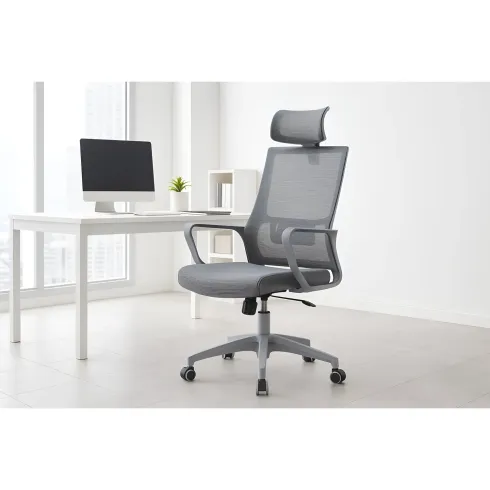 Set 2 Sedie da Ufficio Grigio Schienale Traspirante Poggiatesta Regolabile