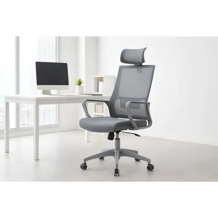 Set 2 Sedie da Ufficio Grigio Schienale Traspirante Poggiatesta Regolabile