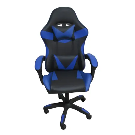 Sedia da Gaming in PVC con Imbottitura Nero e Blu Reclinabile Girevole