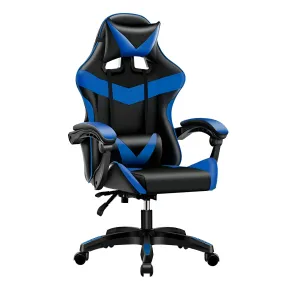 Sedia da Gaming in PVC con Imbottitura Nero e Blu Reclinabile Girevole