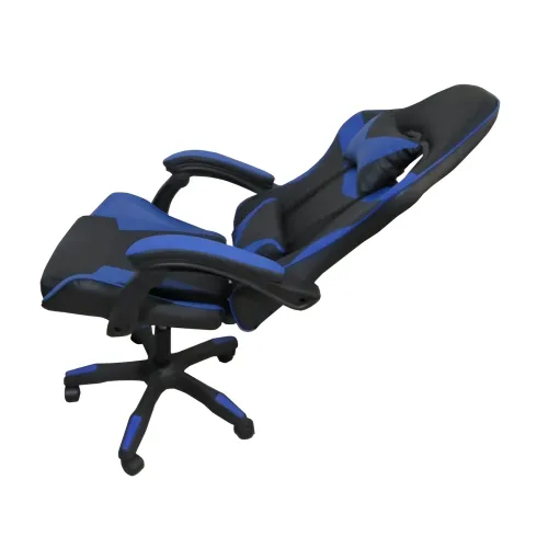 Sedia da Gaming in PVC con Imbottitura Nero e Blu Reclinabile Girevole