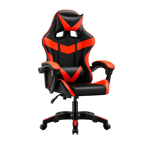 Sedia da Gaming in PVC con Imbottitura Nero e Rosso Reclinabile Girevole