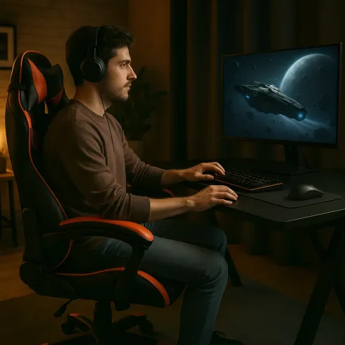 Sedia da Gaming in PVC con Imbottitura Nero e Rosso Reclinabile Girevole
