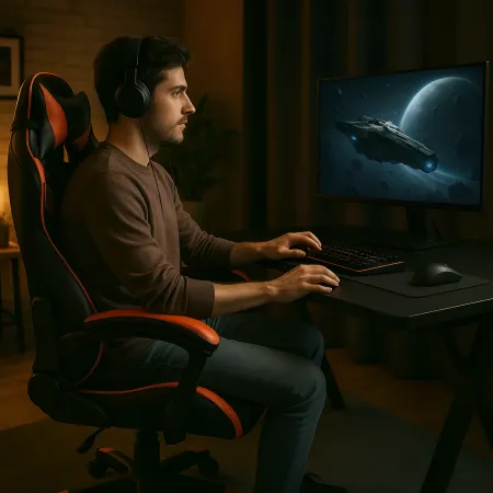 Sedia da Gaming in PVC con Imbottitura Nero e Rosso Reclinabile Girevole
