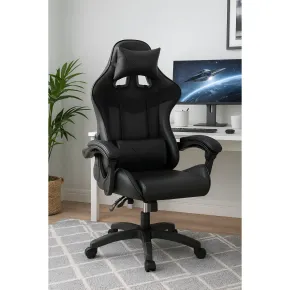 Sedia da Gaming in PVC con Imbottitura Nero Reclinabile Girevole 2