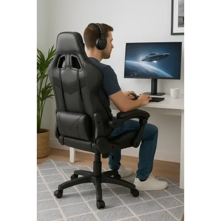 Sedia da Gaming in PVC con Imbottitura Nero Reclinabile Girevole