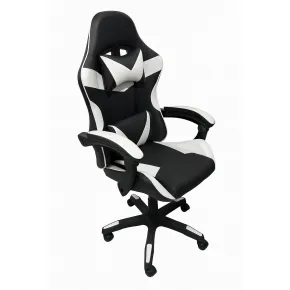 Sedia da Gaming in PVC con Imbottitura Nero e Bianco Reclinabile Girevole