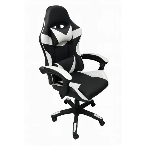 Sedia da Gaming in PVC con Imbottitura Nero e Bianco Reclinabile Girevole