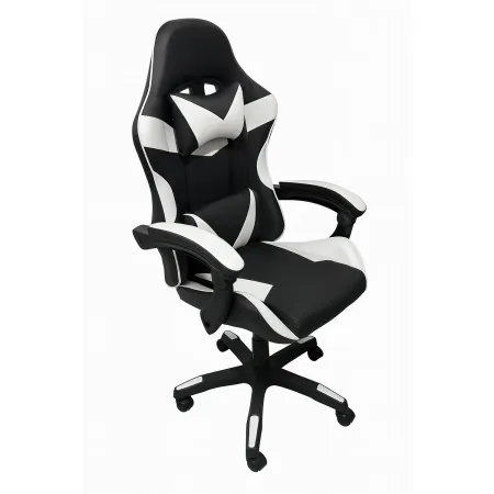 Sedia da Gaming in PVC con Imbottitura Nero e Bianco Reclinabile Girevole