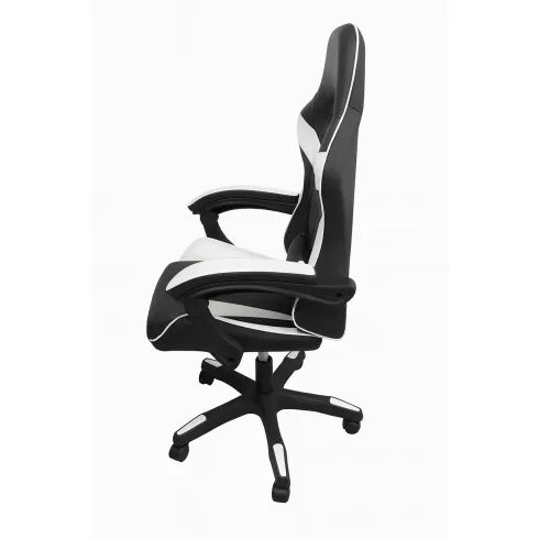 Sedia da Gaming in PVC con Imbottitura Nero e Bianco Reclinabile Girevole